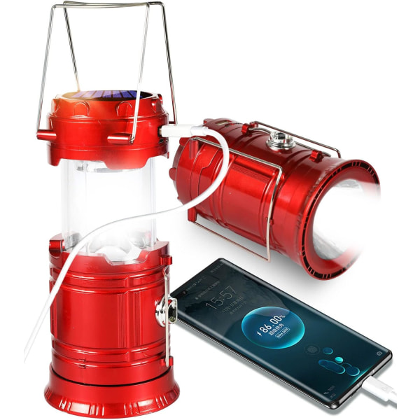 Röd-1 stycke Solar Camping Light Uppladdningsbart batteri LED-ljus (w