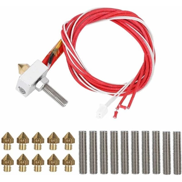 3D Printer Tilbehørssæt Varmeblok + 10 stk. 0,4 mm 3D Printerdyse + Rørhals til MK8, Anet A8, Alunar M508, CR7, V2
