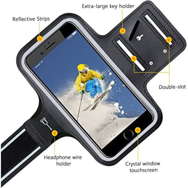 Sport Armband, Universell löpararmband för iPhone 13/13 Pro/12/12 Pro/11/11 Pro/XR/X/8/7 upp till 6,1\" Justerbar förlängningsrem Eco-Friendly Lycra