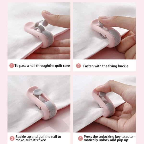 6-pack täcke duntäcke klämma, hög elastisk täcke klämma täcke hållare halkfri säkerhetsnål med plast presentask (rosa)