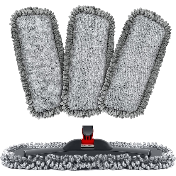 Mop-puter, sett med 3 mikrofibermopptrekk for alle gulvtyper, erstatningsmopptrekk 42 x 14 cm, egnet for alle spraymopper og utviklermopper, vask
