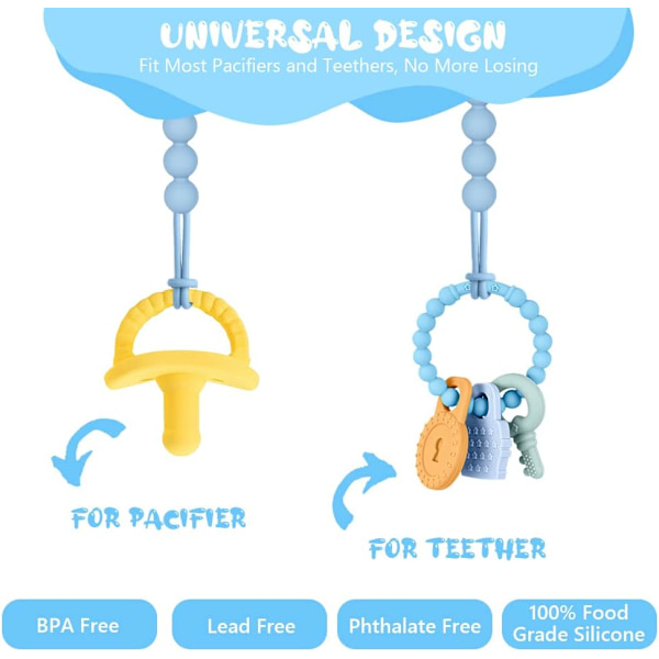 Silikonesmokklips, 3 stk. Silikonesmokklips med clips til baby til at fastgøre sut til babytøj til babyshowergave