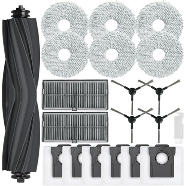 Tilbehørssæt til Dreame L10s Pro Ultra Heat, reservedele til Dreame X30 Ultra, 1 hovedbørste, 6 støvsugerposer, 6 mopper, 2 filtre, 4 sidebørster