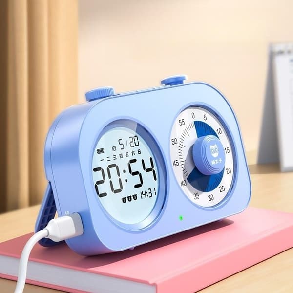 Gjenladbar visuell timer, timer med ringetone og vibrasjonsmodus, 60 minutters nedtellingstimer, barnetimer, visuell timer for barns læring, kjøkken (Bl