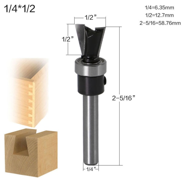2 kpl 6,35 mm:n varren pyrstöliitosjyrsimen teräsarja puutöihin - 12,7 mm 15,9 mm musta ja keltainen