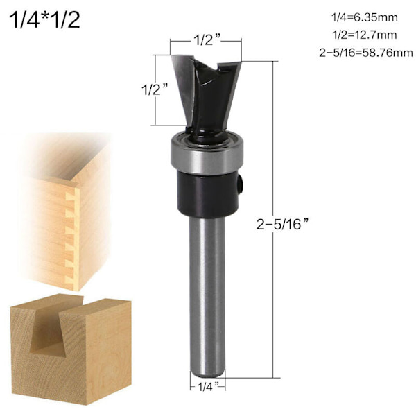 2 kpl 6,35 mm:n varren reitittimen teräpyrstösarja puutöihin - 12,7 mm 15,9 mm musta ja keltainen