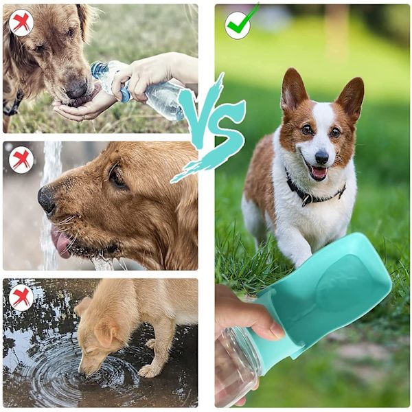 Hundpromenad Vattenflaska, Bärbar Hund Vattenfontän 350ml Läckagesäker Hund Vatten Skål Kopp Valp Vattenfontän för Husdjur Utomhus, Resor, Livsmedelskvalitet P
