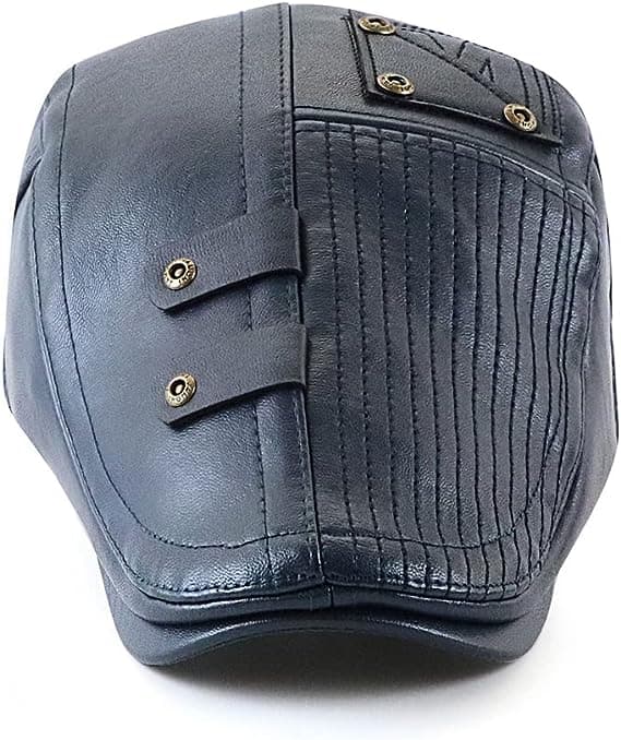 （Blå）Herre Flat Cap Hat Justerbar Flat Beret PU Lær 56-60cm