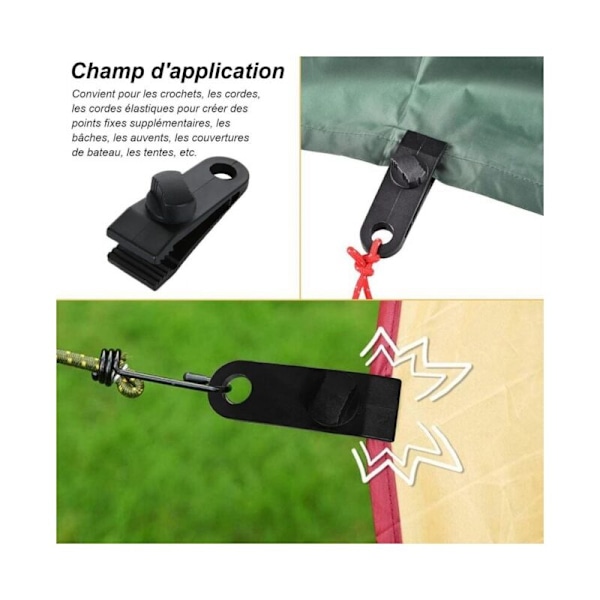 Sæt med 30 clips til Tente Tie, tang til fastgørelse af presenning, tang til ulve til markise Bache Camping Camping Canvas Shading Bache De Piscine