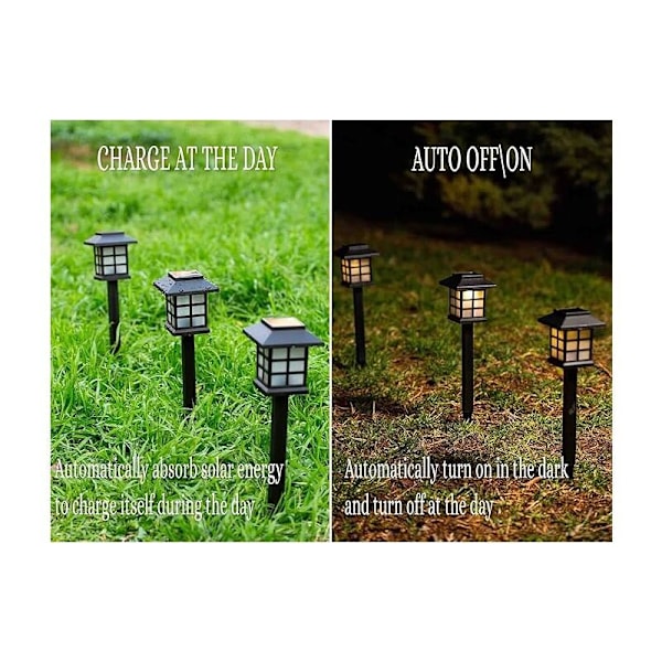 6 st LED solenergilampor för utomhusbruk, för uteplatsen, gräsmattan, innergården, gränden, stigen och landskapet - 8,6 x 8,6 x 38 cm (varm)
