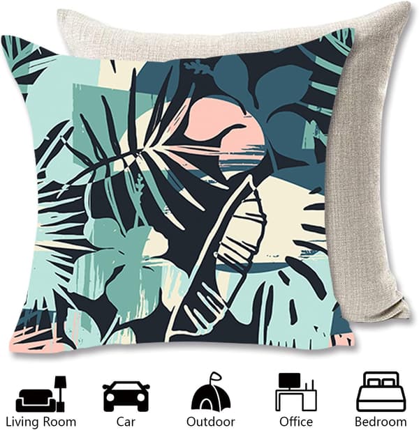 Pudebetræk 45 x 45cm, Sæt med 4 pudebetræk i bomuld og hør til sofa, seng, udendørs have c