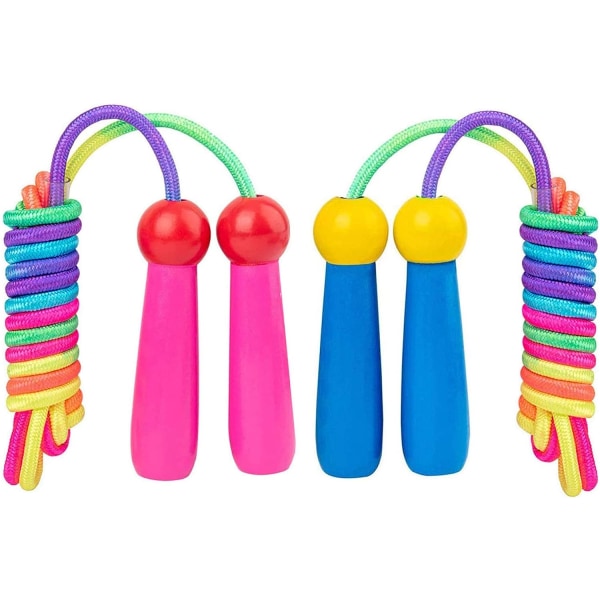 Hopprep för barn 2-pack, justerbart hopprep för barn med trähandtag för pojkar och flickor Träning utomhusaktivitet (Rosa+Blå2,4M)