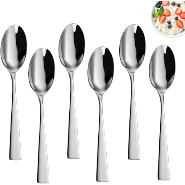 Sæt med 6 suppeskeer, 7,9 '' kraftige rustfrie stålaftensmadsskeer, dessertskeer, teskeer, serveringsskeer til banketrestaurant, spejlpolering