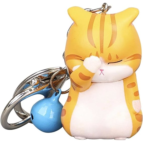 (Gul) Cartoon Cat Keychain - Søt Cat Charm Key Ring - Drawstr