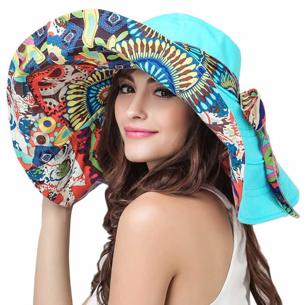 Strandhatt for kvinner Floppy Vendbar Stor solhatt Hatt med vid brem UPF 50+