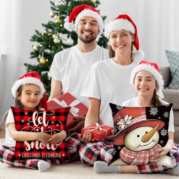 45x45 Set med 4 Dekorativa Julkuddar Jultomte Jultomte Dekorativt Kuddfodral För Inredning Julhus Vinter Semester Soffa