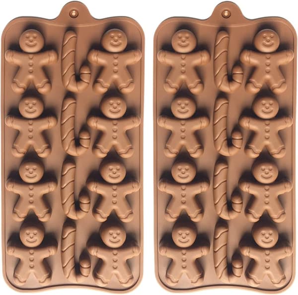 Gingerbread Man Candy Cane-formede silikone chokoladeforme 2 stk. 12-huls slikkeform kage bageforme til jul nytår