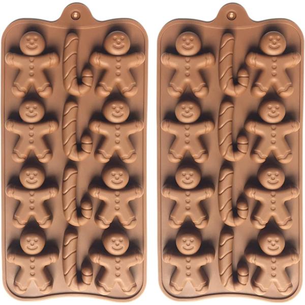 Pepparkaksgubbe Godis Käppformad Silikon Chokladformar 2PCS 12-håls Godis Kakform Tårta Bakformar för Julafton Nyår