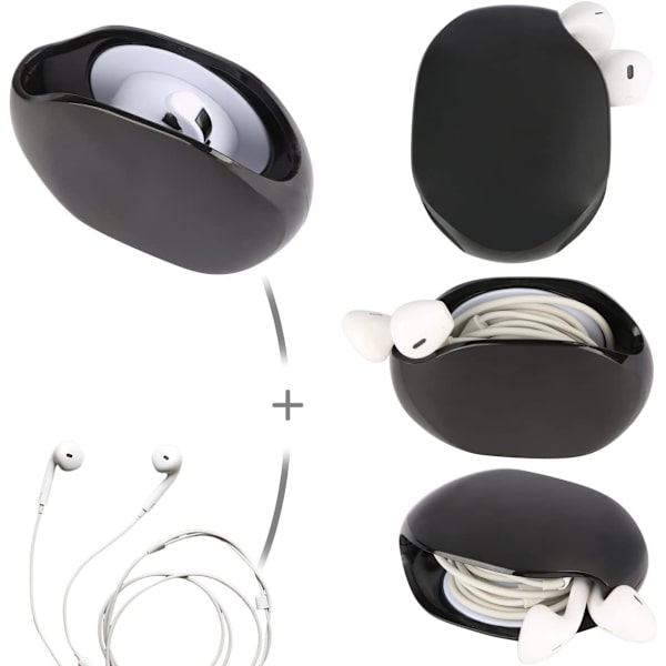 Svart 2-pack Smart In-Ear Hörlurar Förvaringslåda/Hörlurar Kabel Förvaringsorganisatör/Hörlurar Stativfodral/Hörlurar Bobbin Winder/Bärbar Manager Sa