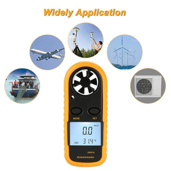 Mini digital vindmåler vindhastighetsmåler med beskyttende skall for måling av vindhastighetstemperatur og maks/min/strøm, mini vindmåler for Sai