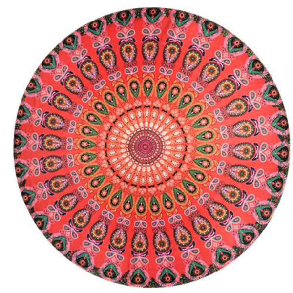 Pyöreä matto Scarve Mandala seinävaate ranta piknik viltti Bohemia punainen
