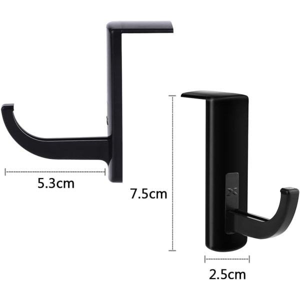 2 stk. Hovedtelefonophæng Hovedtelefonkrog Headset Monitor Headset Holder Stick-on Krog, Sort