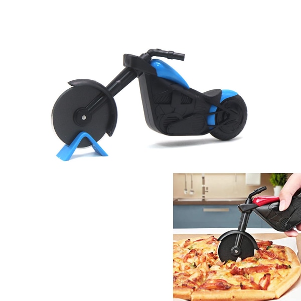 1 kpl (21,9*9 cm, musta ja sininen) moottoripyörän pizzaleikkurit, ruostumattomasta teräksestä ja muovista valmistettu pizzaleikkuri, ihanteellinen sisustus ja luova lahja
