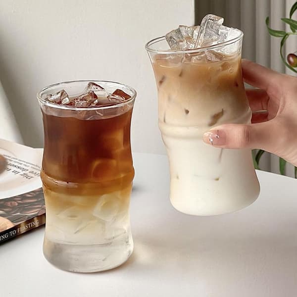 2 bambu kaffekoppar, dryck mjölk latte koppar, värmebeständiga glaskoppar