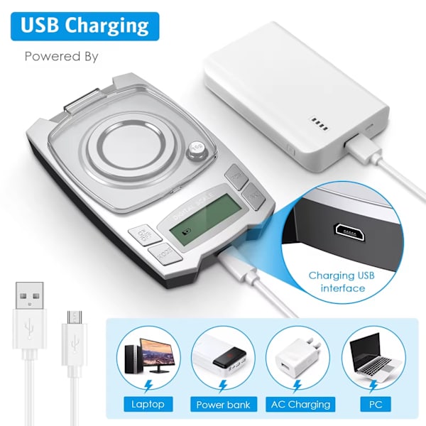 0,001 g præcisionselektronisk vægt 500 g/50 g USB-opladning digital smykkevægt bærbar laboratoriemilligramvægt (20 g)
