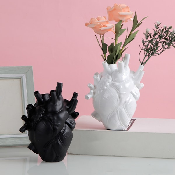 Sort Hjerteformet Blomster Vase Harpiks Vase Tørrede Blomster Vas Potte Krop Skulptur Desktop Ornamenter Blomsterpotte Hjem Indretning