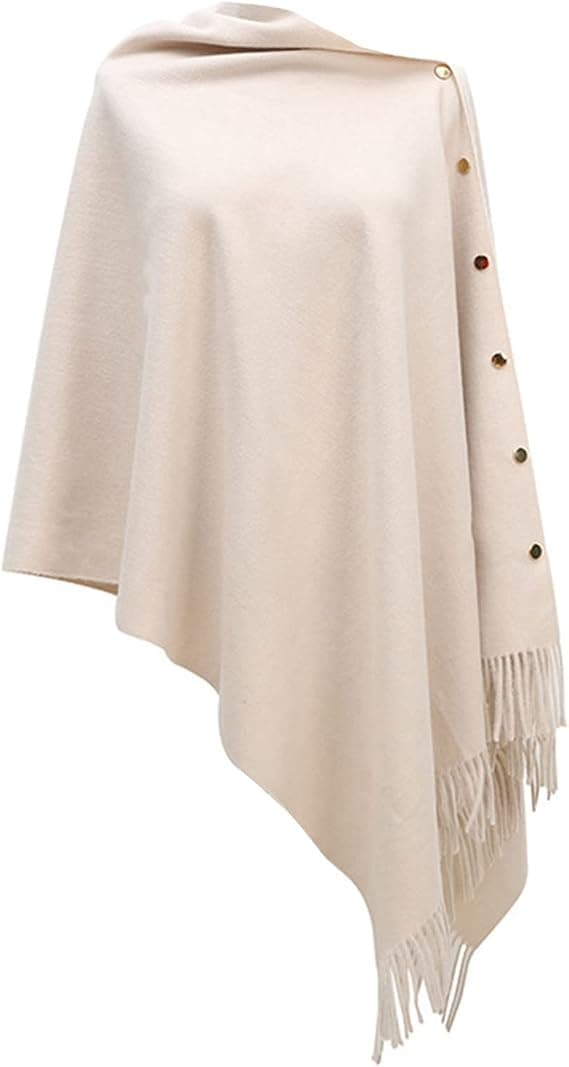 Varm halsduk stickad sjal poncho med sidoknappar ner dam cape kappa(18)