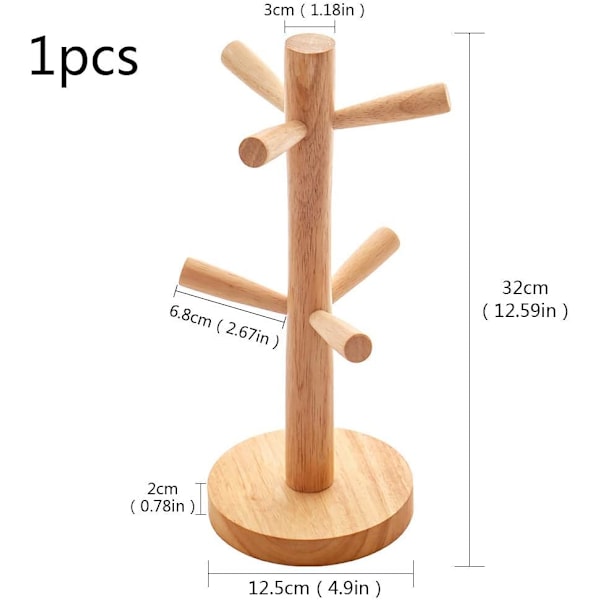 Træ krus træ krus holder krus stativ bordplade holder træ kop holder opbevaring arrangør display stativ køkkenartikler til te kaffekop krus kroge (6 C