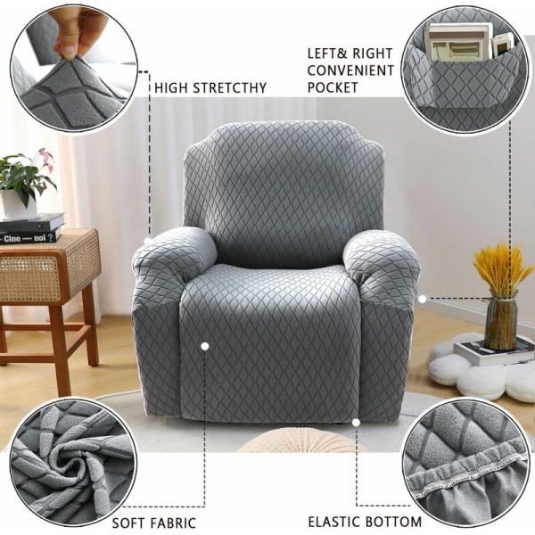 Superstretchigt Recliner-fåtöljöverdrag Recliner-sofföverdrag Recliner-fåtöljöverdrag Formmonterade överdrag, Mjuka och tjocka (Ljusgrå - 1-pack)