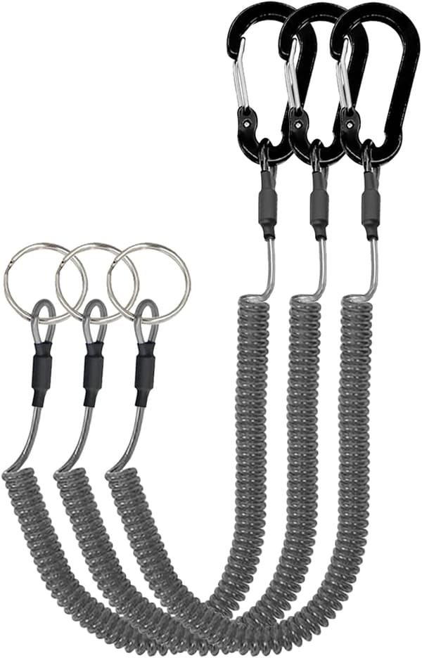 Retrakterbar säkerhetsspirallanyard med aluminiumkarbinhake, svart