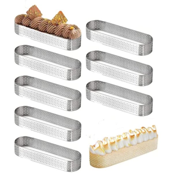 8 st Dessert Mousse Perforerad Kakring, Fransk Frukt Oval Tart Ring Pie Ring Quiche Cake Mold, Mousse Ring