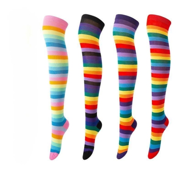Rainbow knæhøje sokker til kvinder, farverige stribede høje sokker, knæhøje pigestrømper, silkestrømper, smukke bensokker (lilla knæhøje sokker)
