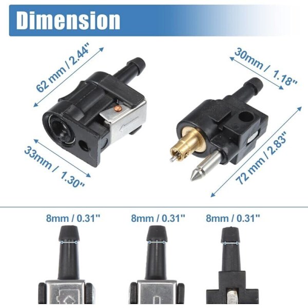 3 kpl 8 mm polttoaineletkun liitin Yamaha-perämoottoriin, 5/16 polttoainesäiliön letku, 6E5-24305-06-00 6Y2-24305-06-0