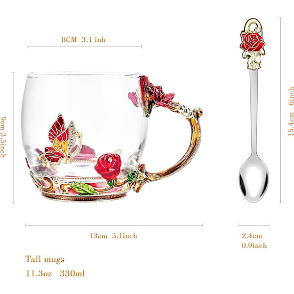 Glas Kaffekopper Emaille Krus Bedste Fødselsdagsgave til Mor Kvinder Sort Tekop med Ske Julegave Kvinder Gave til Hendes Mor Valentinsdag 11,3 oz