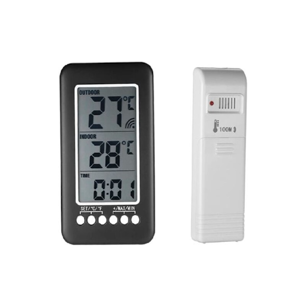 2 in 1 Langaton Sisä-Ulkolämpömittari Kello LCD Lämpömittari ℃ / ℉ Digitaalinen Sisä- / Ulkolämpömittari Kello Lämpötilan Mittaus Lähettimellä