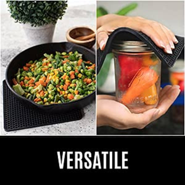 Silikonugnshandskar och grytunderlägg, set med 4, kraftiga ugnshandskar, halkfria texturerade handtag, köksbänksäker grytunderlägg, grå