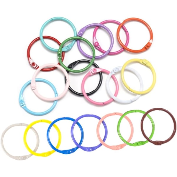 Bogringe, Farverige bogringe, Metalbogringe, Binderinge, Bindermetalringe, til notesbog Scrapbooking Bogbinder Nøglering, 50 stk