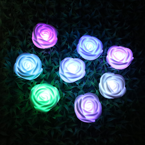 Bröllop Alla hjärtans dag Romantisk Dekoration Simulerad Ros Färgglad Lampa Blomma Tealight LED Elektronisk Tealight Lampa (8 st)