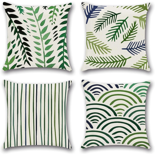 Putetrekk 45 x 45 cm, sett med 4 putetrekk i bomull og lin, putetrekk for sofa, utendørs hage seng sofa puter (22-WillowLea