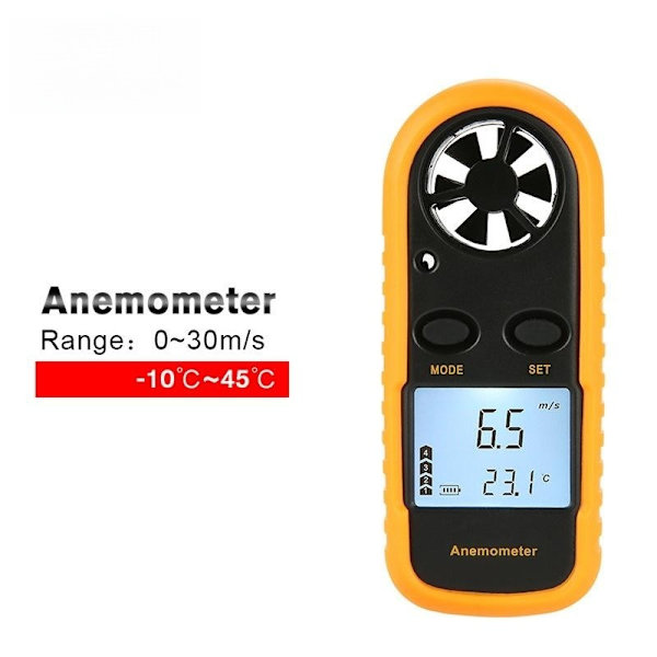 Mini digital anemometer vindhastighetsmätare med skyddande skal för mätning av vindhastighet temperatur och max/min/ström, mini anemometer för Sai