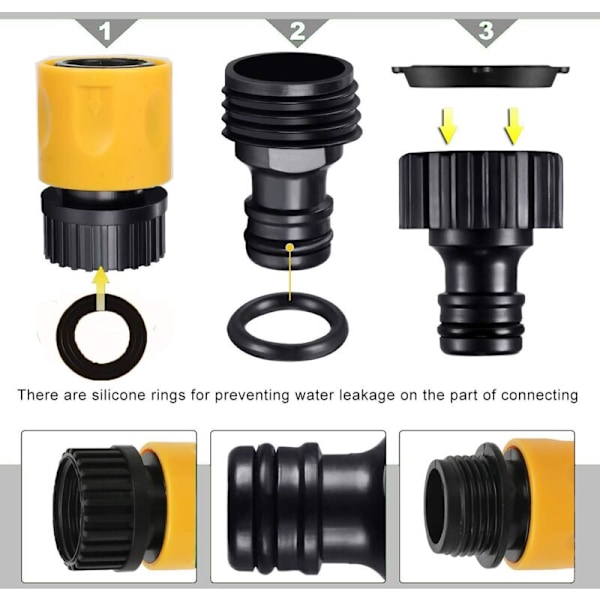 Sett med 20 koblinger for vanningsslange, adapter for vannkran, y-rørseparator i Y, universalkrankobling, etc.