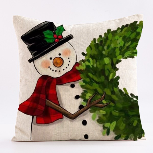 Juleputetrekk 45*45cm Gårdshus Juledekorasjon Snømann Krans Feriedekorasjon Pudeboks for Hjem Sofa