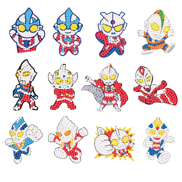 12 stk barn Ultraman heroes diamantmaleri klistremerker, DIY sett, barn