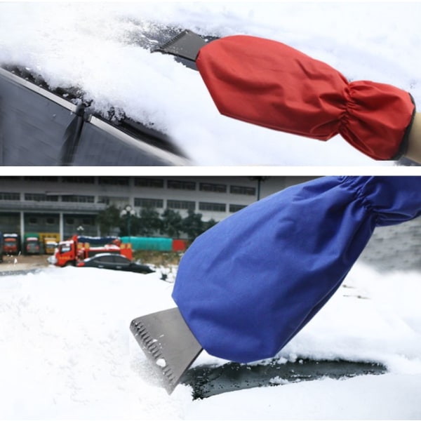 1-paks isskrabehandsker til bilforruden, fortykkede varme og vandtætte isskrabehandsker, tilbehør til sneskrabeværktøj til vinterbiler (rød)