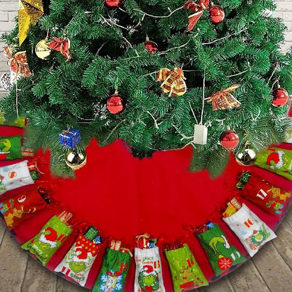 92cm Grinch juletre skjørt, julekalender, nedtelling, gavepose, juletre anheng dekorasjon