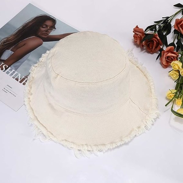 Dam solhatt sommar casual bredbrättad bomulls fiskehatt strand semester reseaccessoar (beige)